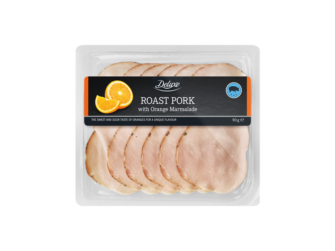 Deluxe kepta kiauliena su apelsinų marmeladu, 90g pakuotė