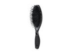 Black hairbrush with a textured handle and flexible bristles
