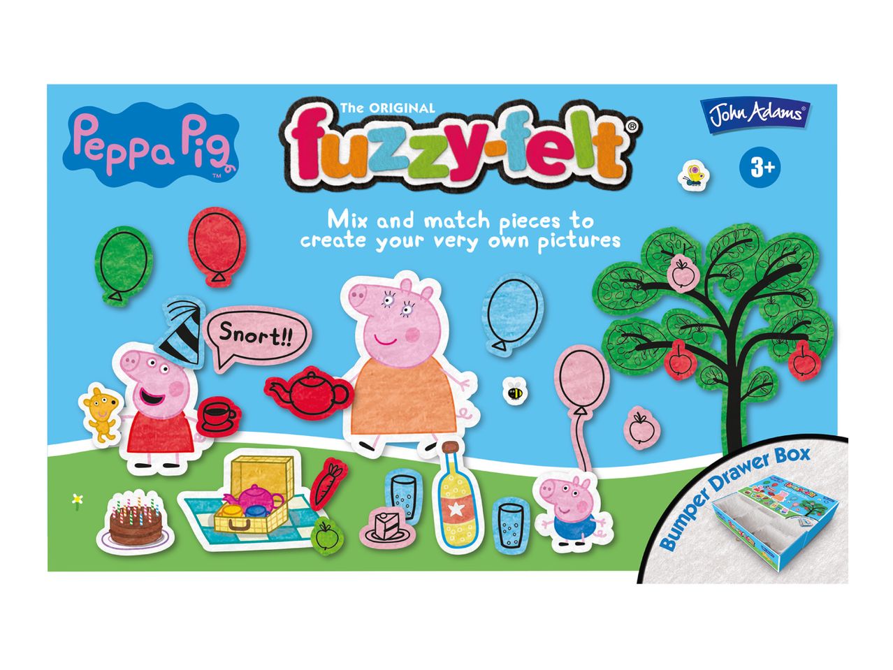 Peppa Pig Fuzzy-Felt set with characters, accessories, and a storage box.