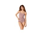 Woman wearing a mauve camisole and matching briefs set