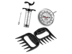 Grill Meister thermometer, syringe, and meat claws.