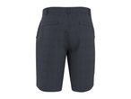 Dark blue men's shorts with a textured fabric, seen from the back.