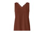 Brown women's tank top with a V-neck and decorative lace trim