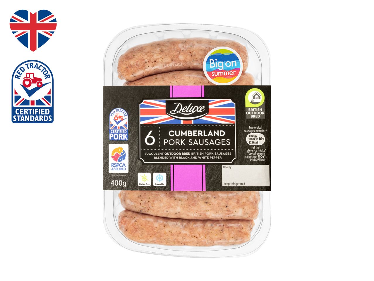 Deluxe Cumberland sausages: 6 British pork sausages.