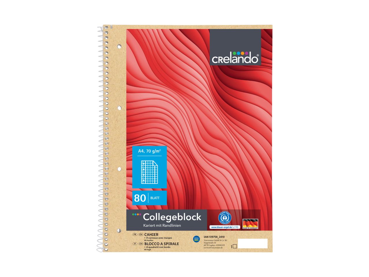 Camlin CollegePrint Spiralblock mit rotem Cover.