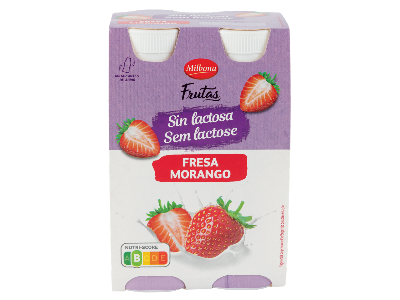 Iogurte líquido sem lactose Milbona de morango com Nutri-Score A.