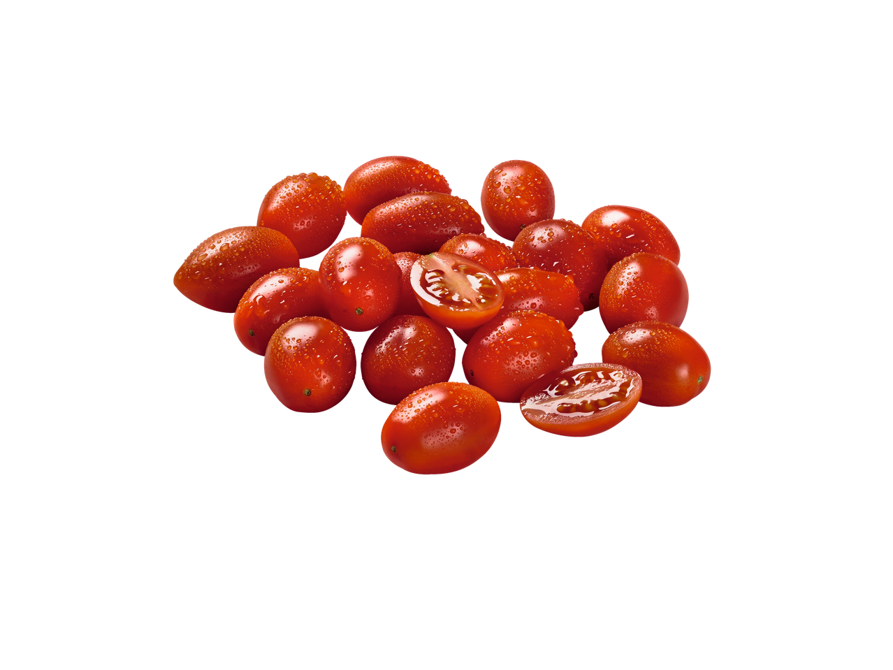 Rode, sappige cherrytomaten op een zwarte achtergrond.