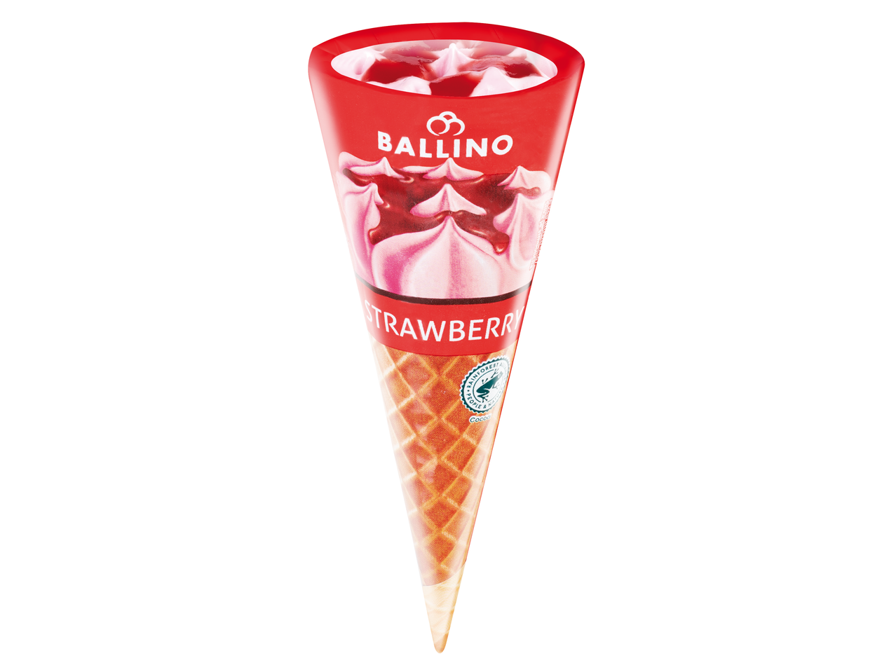 Egy Ballino eper fagylaltkúp.