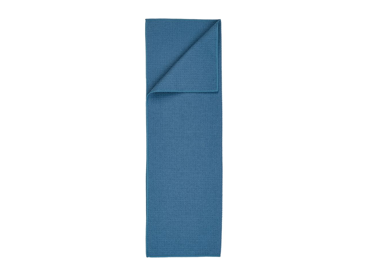 Folded blue waffle-weave kitchen towel