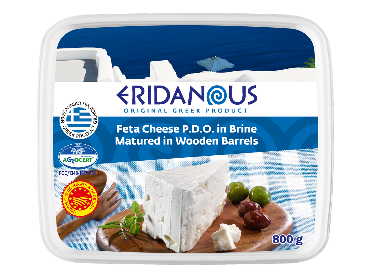 Eridanus fetakaas P.D.O. in pekel, gerijpt in houten vaten.