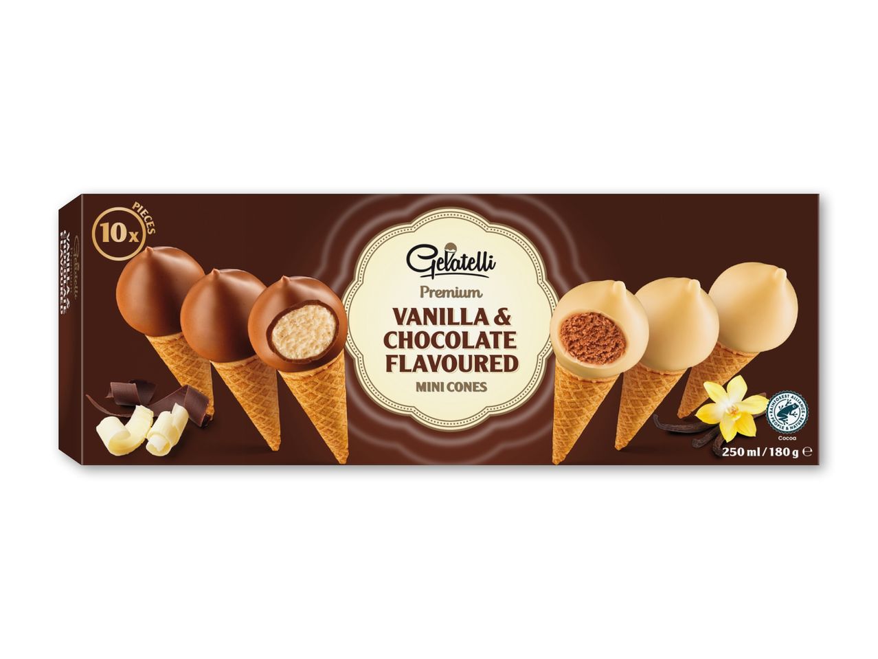 Pakke med 10 vanilje- og chokoladesmagende minivafler.