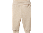 Light beige baby leggings with a wide, foldable waistband and ribbed cuffs.