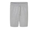Gray fleece shorts with drawstring waist.