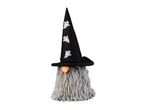 Halloween gnome with a black witch hat decorated with glowing ghosts
