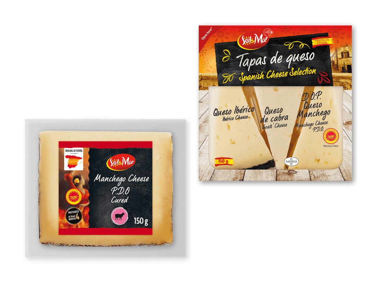 Spansk ostesortiment med Manchego, iberisk og gedeost, 150 g.