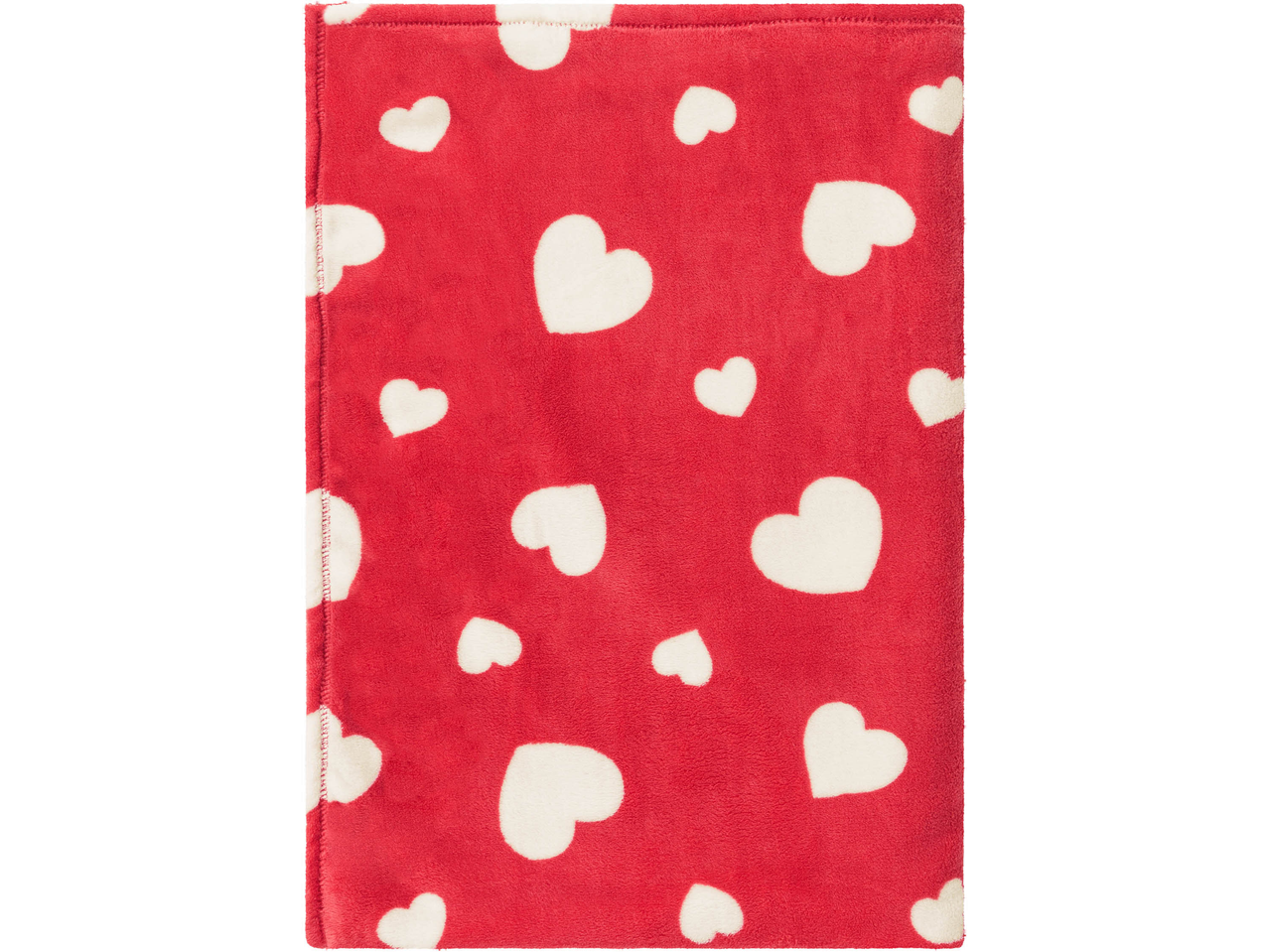 Red fleece blanket with white heart patterns