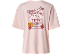 T-shirt ESMARA rosa com estampa 'Beach Resort Hanauma Bay, Hawaii' e cabana com palmeiras.