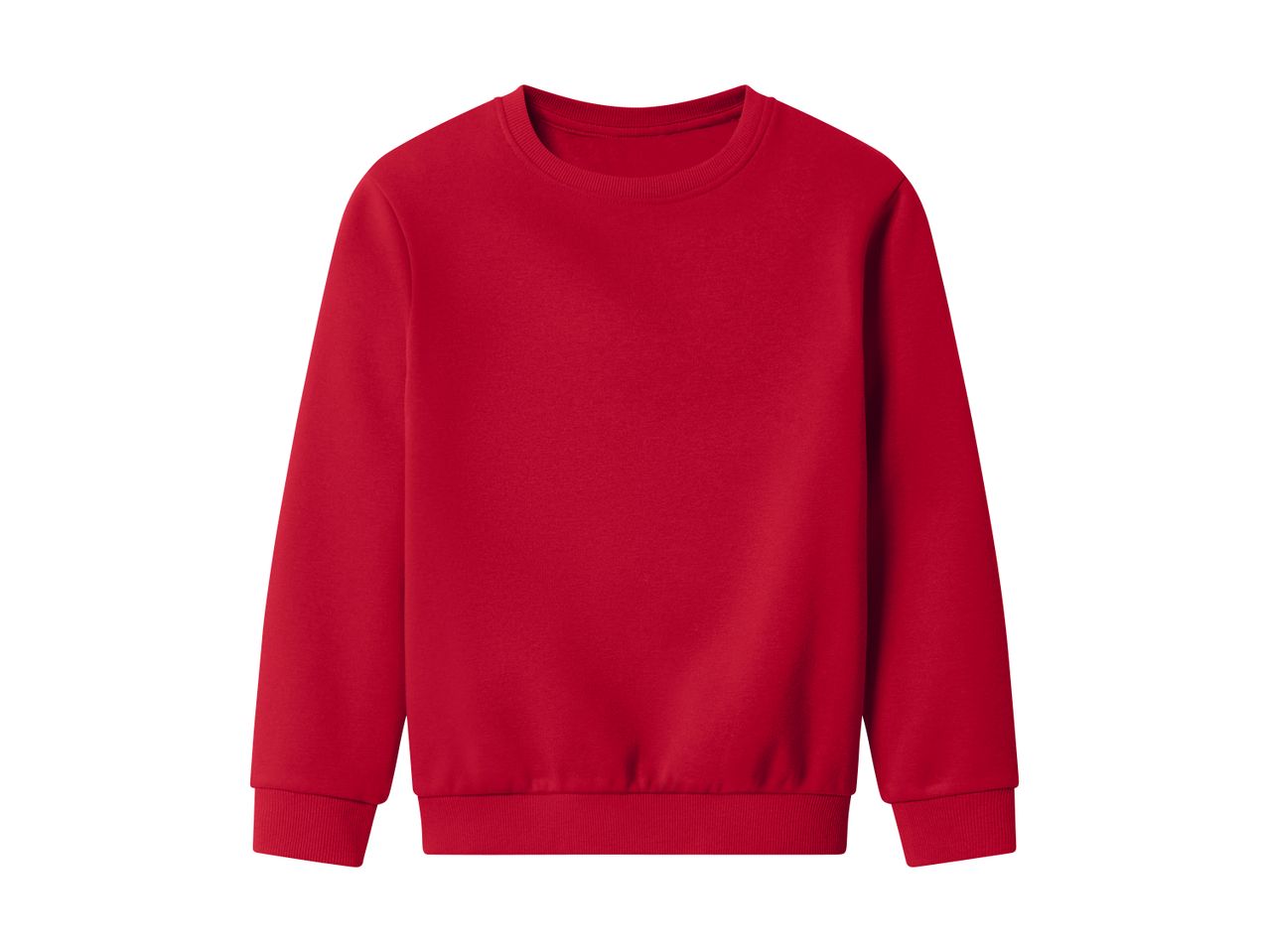 Plain red crew neck sweatshirt with ribbed cuffs and hem.
