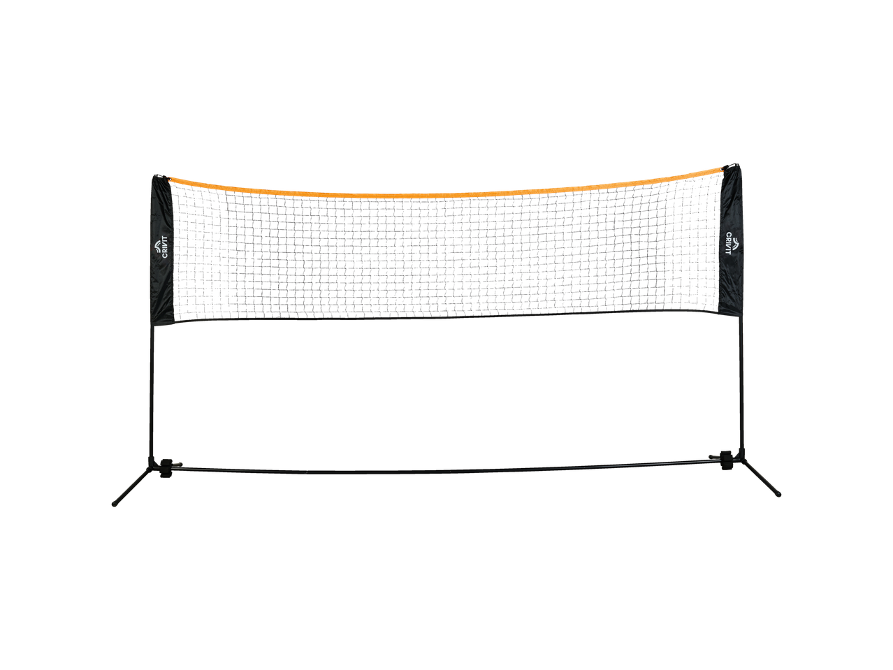 Filet de badminton Crivit avec bord supérieur orange.
