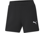 Pantaloni scurți PUMA negri de damă cu talie elastică și logo alb.