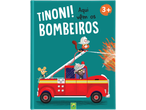 Capa de livro infantil: 'TINONI! Aqui vêm os bombeiros' com personagens animais num camião de bombeiros.