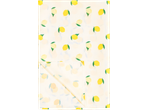 Stolnjak sa dezenom žutih limunova i zelenog lišća na krem pozadini.