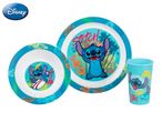 Disney Stitch children's 3-piece melamine dinner set: plate, bowl, and cup.
