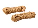 Two bundles of natural coir rope on a white background