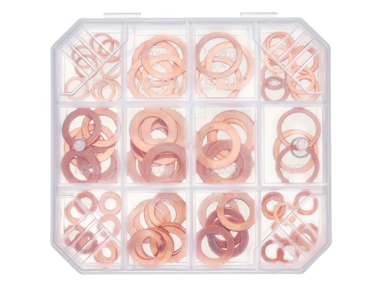 Set guarnizioni o O-Ring in una scatola di plastica.