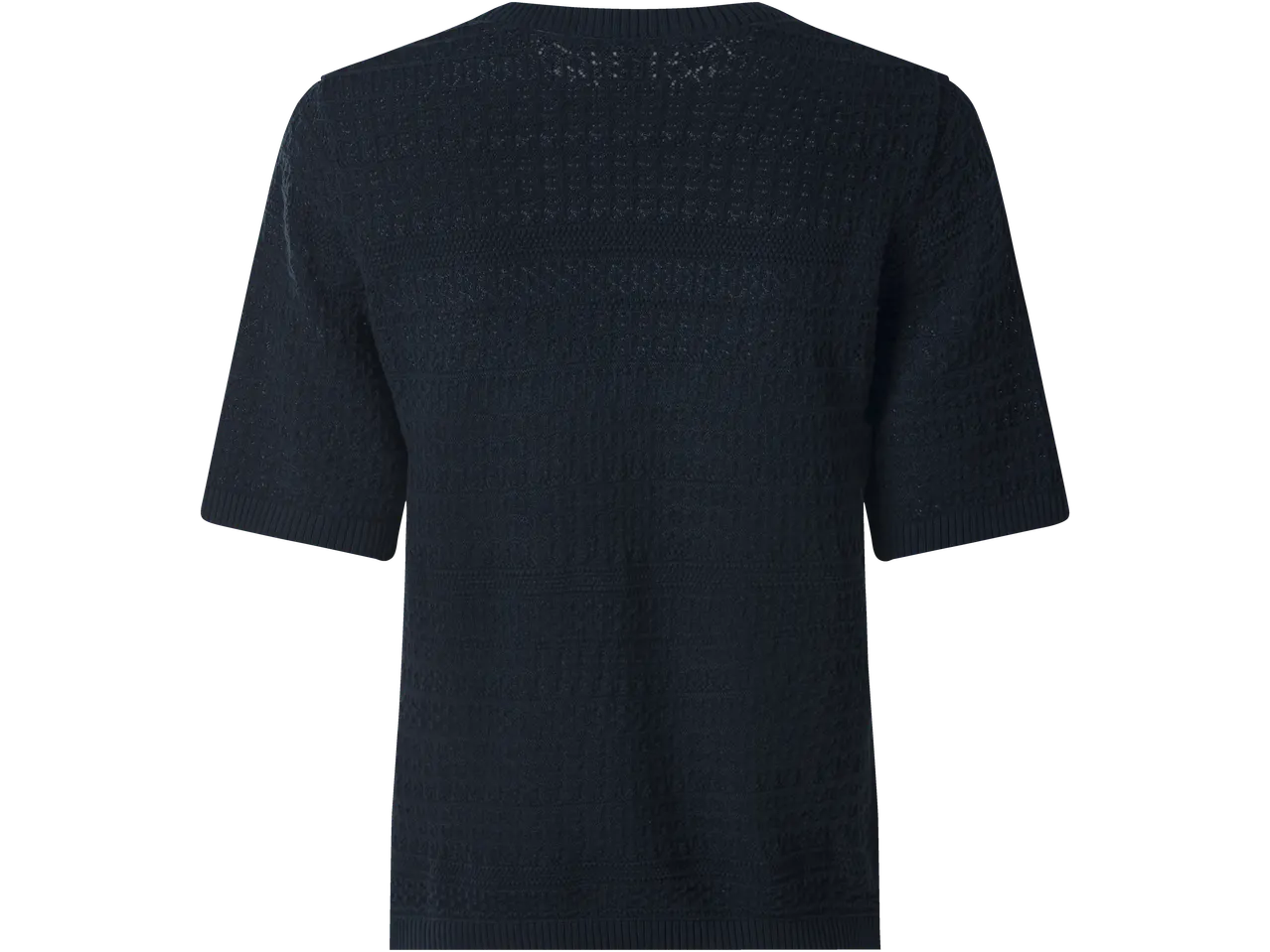 ESMARA moteriška ažūrinė palaidinė tamsios spalvos su trumpomis rankovėmis.