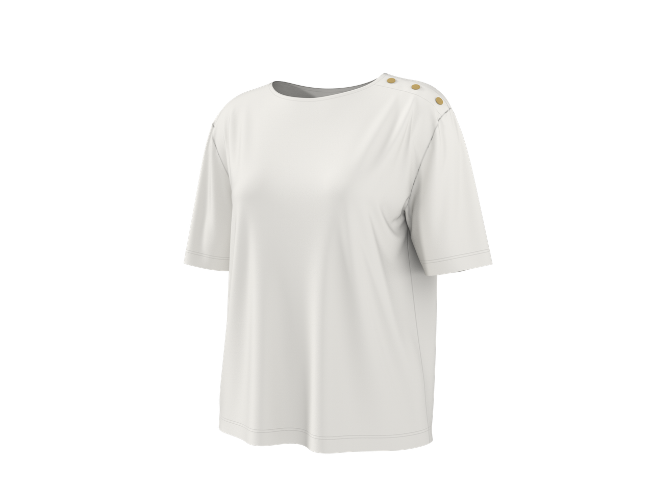 Balti trumparankoviai marškinėliai su auksinėmis sagomis ant peties
