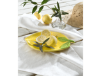 Plat en forme de citron avec des citrons et une branche d'olivier.