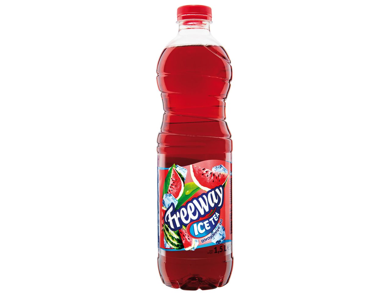 Dinnyés ízesítésű Fruttis üdítőital palackban.