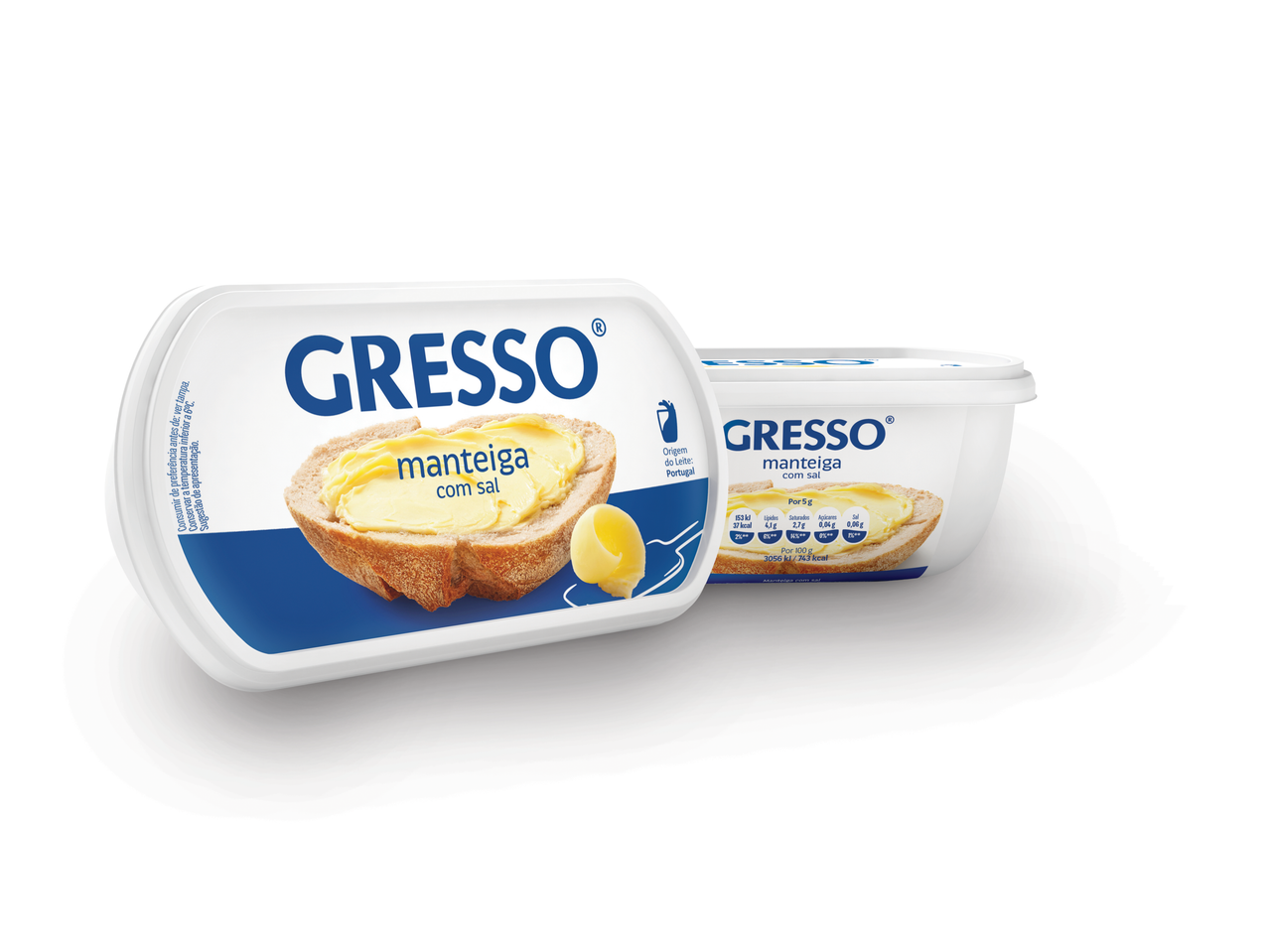 Manteiga Gresso com sal, em embalagem plástica.