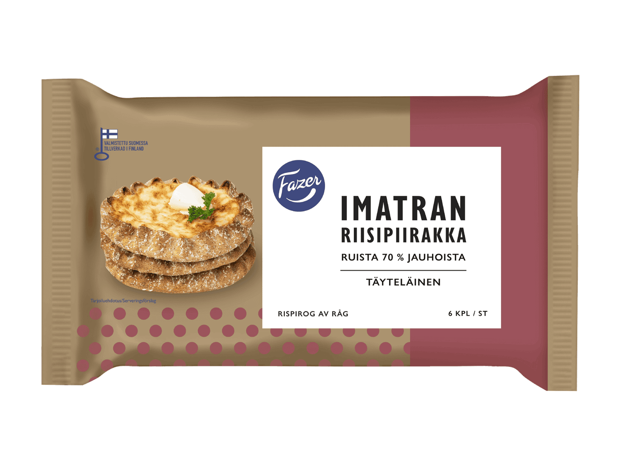Kuuden kappaleen pakkaus perinteisiä riisipiirakoita.