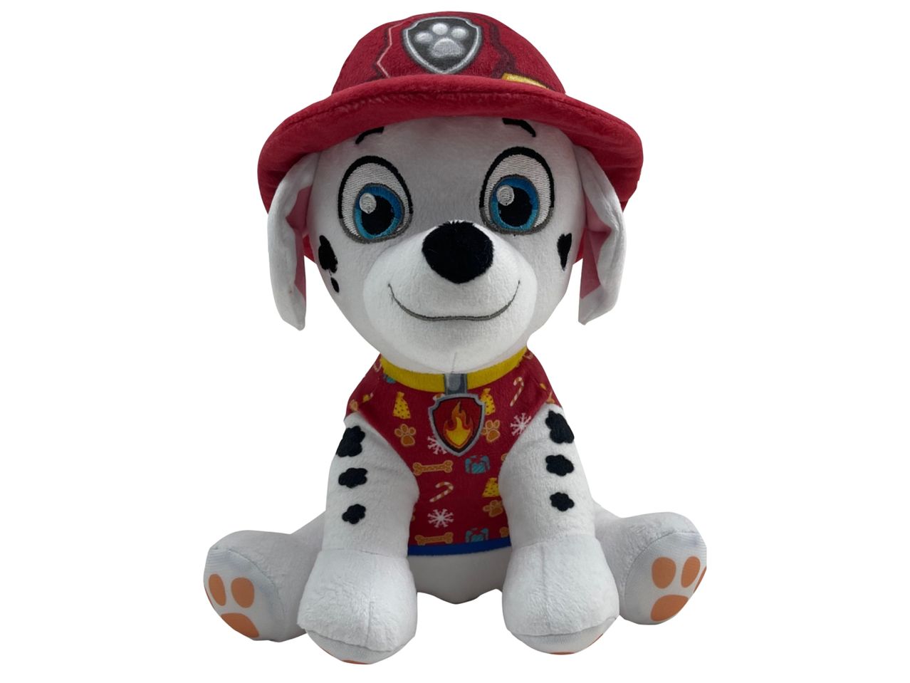 Плюшена играчка Маршал от Пес патрул с червена шапка и пуловер.