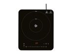 Black induction hob with touch controls and digital display showing 'ON'