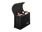 Black car boot organizer with cleaning supplies and toilet paper, featuring a red Ultimate Speed logo.