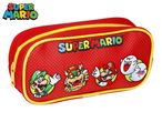 Red pencil case with Super Mario characters and logo.