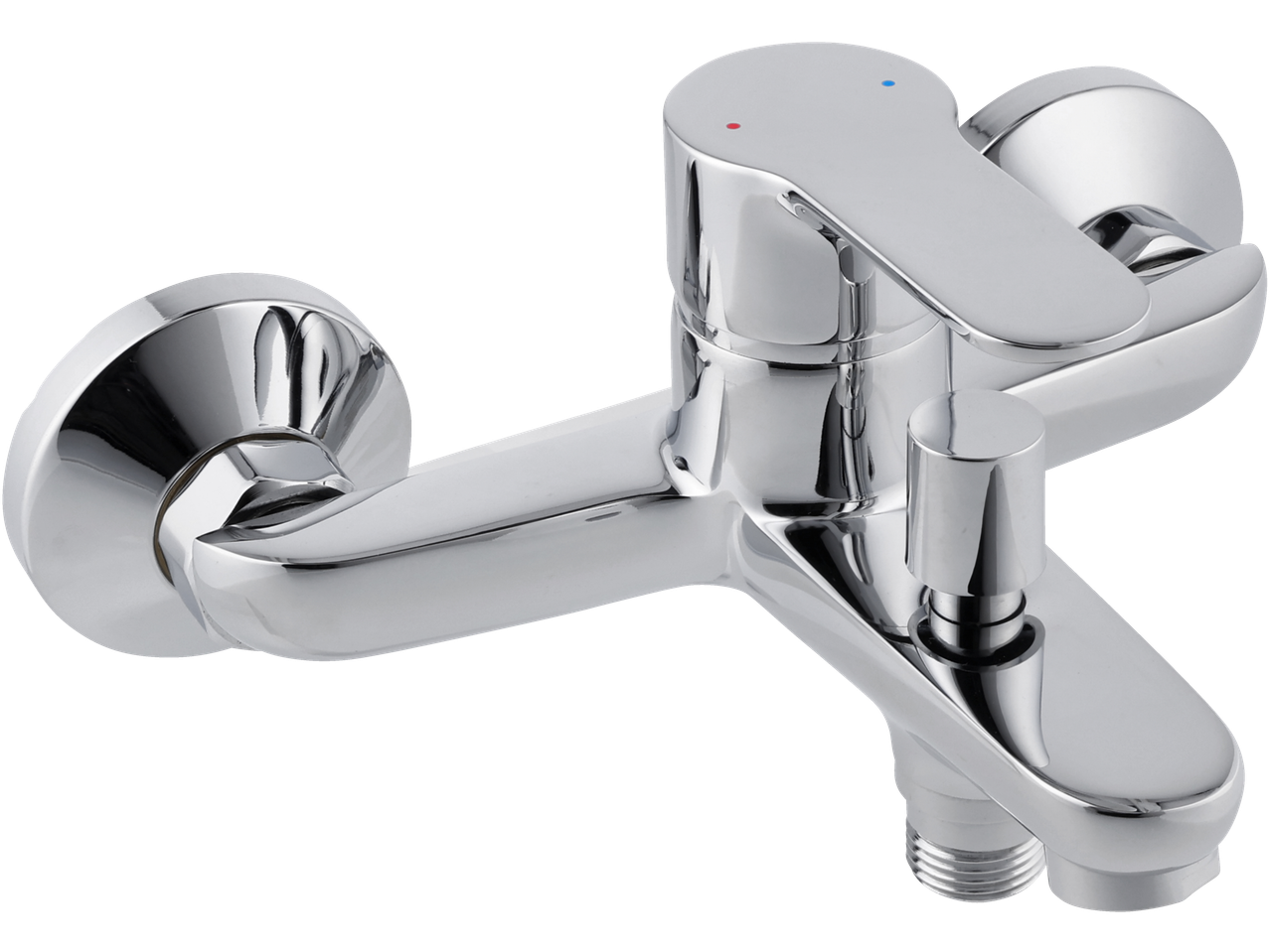 Livarno chrome-plated mixer tap with a single lever and diverter knob.