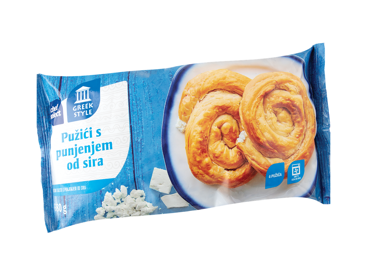Chef Select Greek Style pužići s punjenjem od sira, 680g pakiranje.