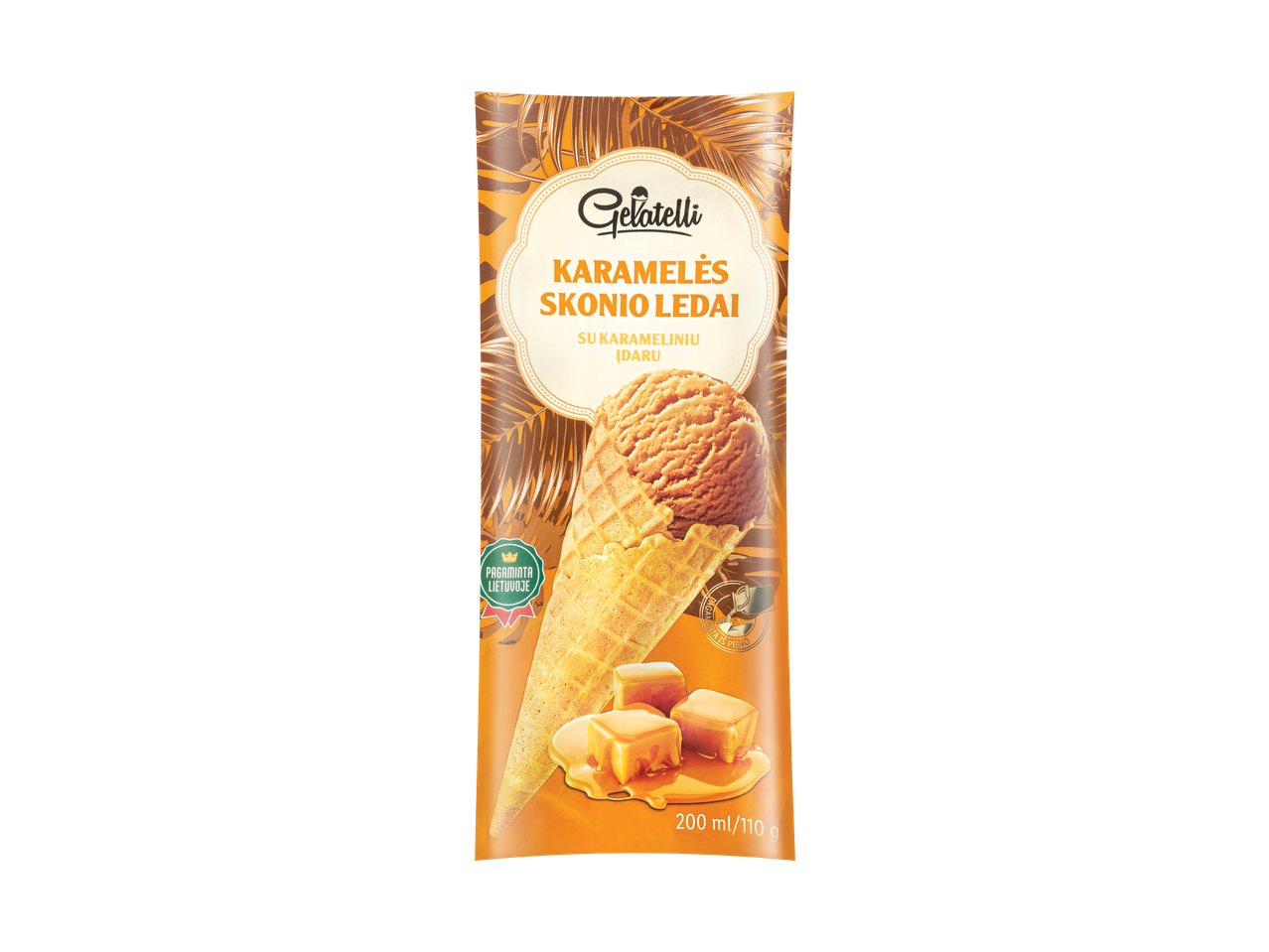 Gelatelli Karamelės skonio ledai su karameliniu įdaru, 200ml/110g