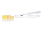 A white sponge holder with a attached sponge.