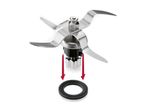 Blender blade assembly with four blades and a separate black rubber gasket, indicated by red arrows.