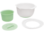 Zenker® set za mešanje: bela činija, zelena posuda i poklopci.