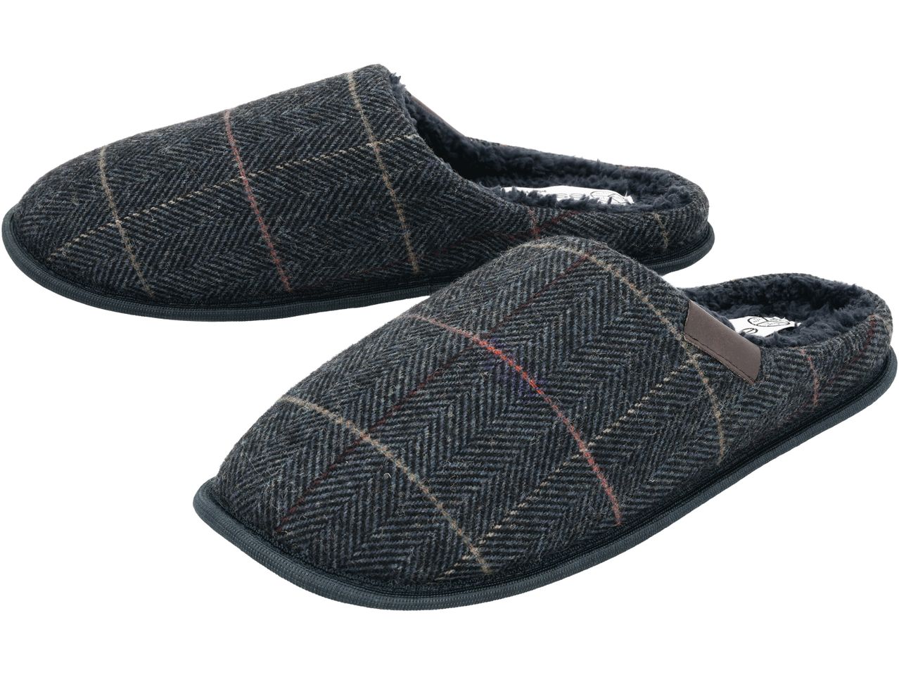 Pantofole da uomo in tweed a spina di pesce con fodera in pelliccia sintetica