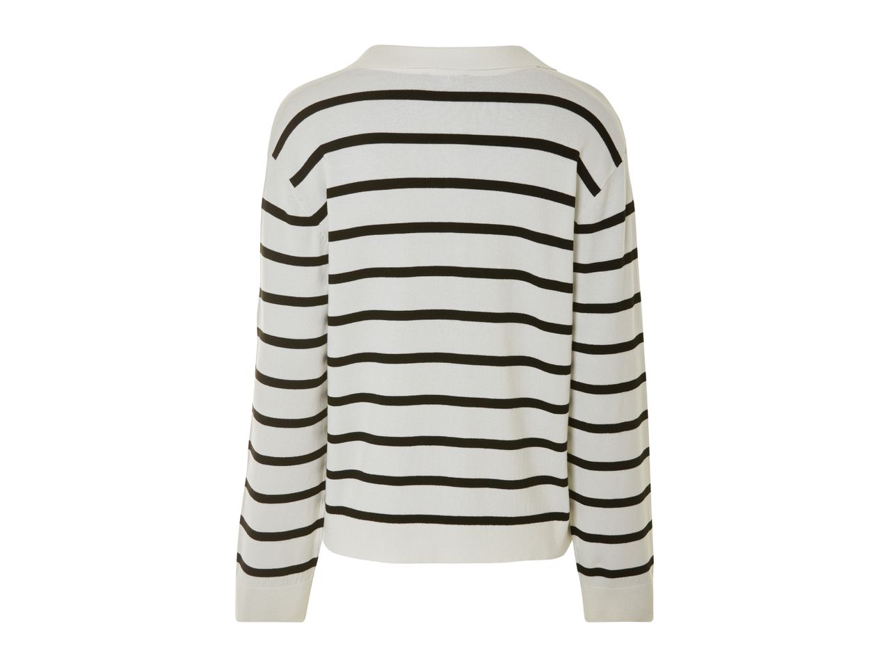 White and black striped long-sleeved polo shirt.