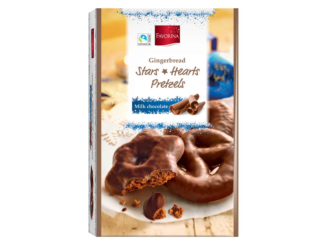 Favorina meduolių žvaigždės, širdelės ir riestainiai su pieniško šokolado danga.