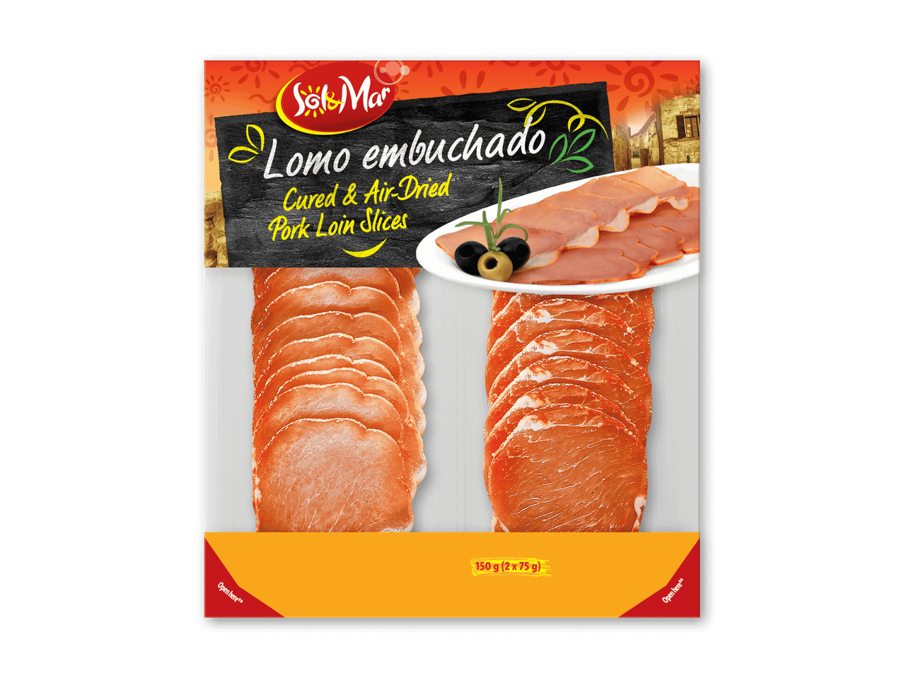 Pakke med skiver af lufttørret svinekam, 150 g (2 x 75 g).