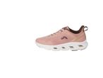 Scarpa da ginnastica rosa chiaro con dettagli marroni e bianchi.